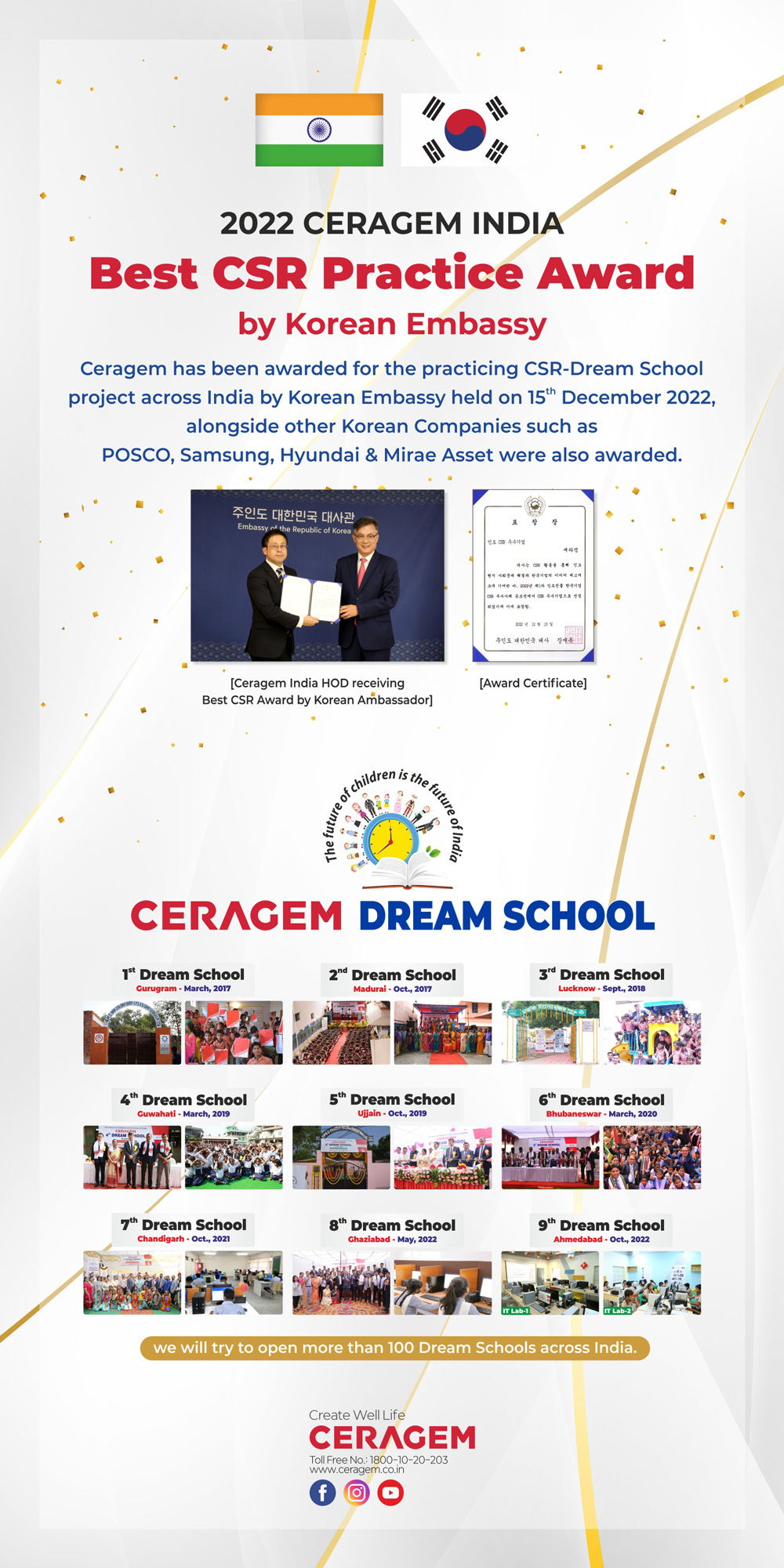 2022 Ceragem India Best CSR Practice Award by Korean Embassy